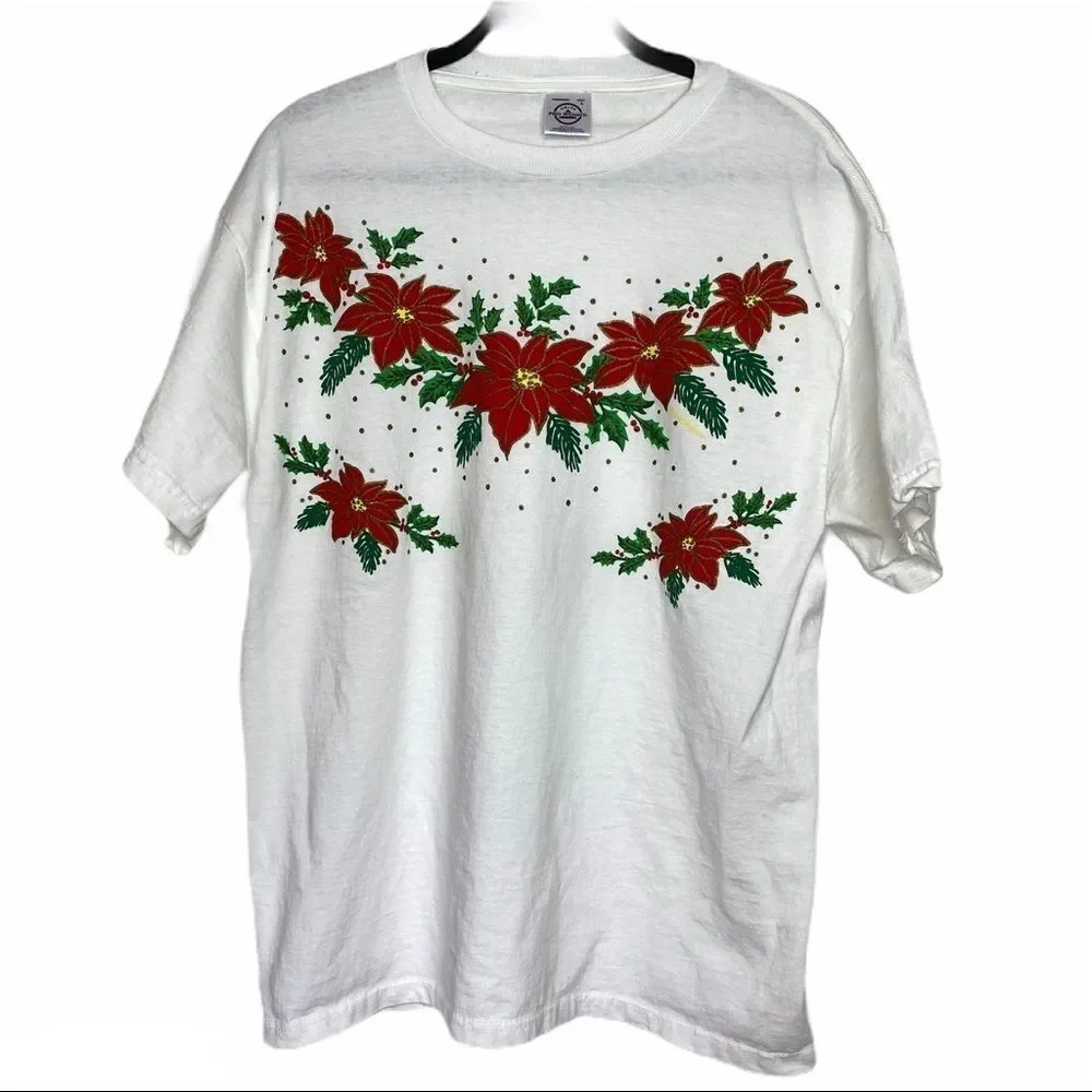 Poinsettia Ugly Christmas Holiday Cotton Shirt - L - Picture 1 of 4